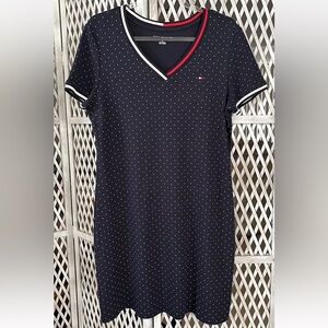 Tommy Hilfiger Navy Blue with White Polka Dots V Neck Short Sleeve T-Shirt Dress